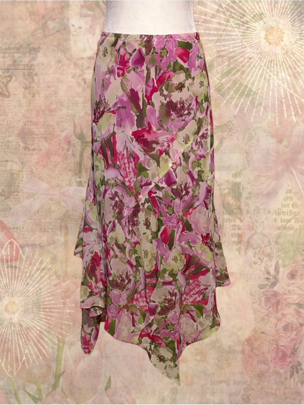 Floral Asymmetric Midi Skirt